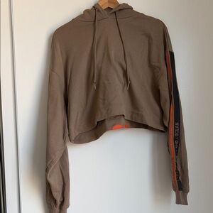 ALO Yoga Brown Cropped Hoodie with Orange Accents